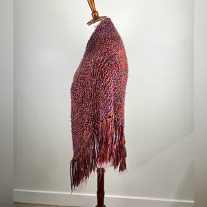 Handmade Hand Knit Triangle Fringe Shawl Wrap Multi Color Boho One Size thumbnail 3