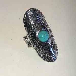 Turquoise Stone Silver Tone Boho Statement Ring Blue thumbnail 5