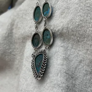 Turquoise Natural Gemstone 925 Silver Plated 16” Necklace thumbnail 8