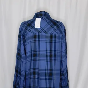 NWT!! WEWOREWHAT Boyfriend Shirt Plaid Navy Blue Collared Oversized Small Medium thumbnail 8
