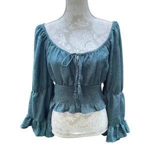Cottagecore Forest Fairy Peasant Milkmaid Blouse Boho Ren Faire Boho Green L thumbnail 7