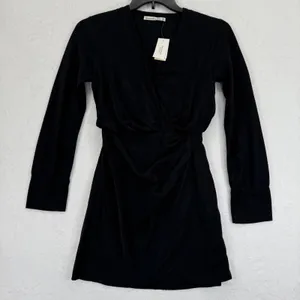 Abercrombie & Fitch Black Long Sleeve Surplice Mini Dress XS Fit to‎ Flatter thumbnail 1
