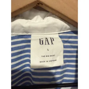 Gap The Big Shirt Women L Button Up Pleated Blue White Stripe Oversized Preppy thumbnail 3