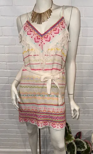 Amanda Uprichard White Fringe Knit Dress with Pink & Multicolor Embroidery thumbnail 1