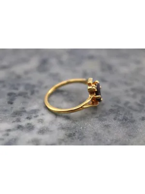 Amethyst Gemstone and Clear Rhinestones Ring Gold Tone Size 7.5 Elegant Dainty thumbnail 4