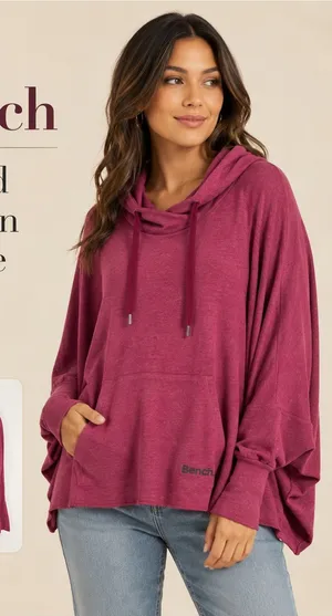 Bench Draped‎ Dolman Hoodie Size M Pink Oversized Pullover Top thumbnail 1