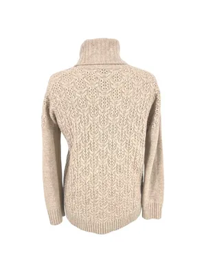 Nanette Lepore Lace Knit Cashmere Turtleneck Sweater Beige Size Small thumbnail 6