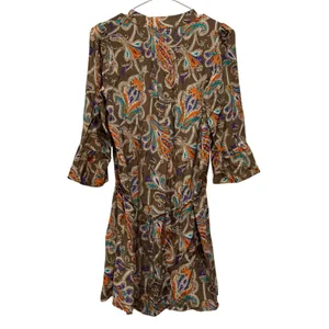 Tibi 100%‎ Silk Paisley Mini Dress Women 4 Brown Orange Ruffle Sleeve Boho Y2k thumbnail 6