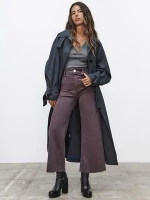 ZARA The Marine Straight Jeans Cropped Wide Leg in Lilac Sz. 10 thumbnail 3