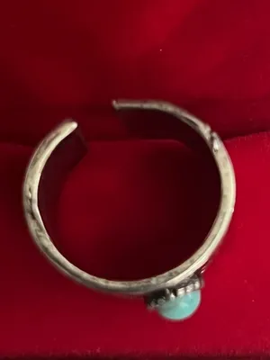 Boho/Vintage Design Stainless Steel Silver Faux Turquoise Wide Band Size 7 NWT thumbnail 3