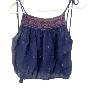 Free People Size XS Blue Eternal Love Embroidered Tie Strap Top thumbnail 2