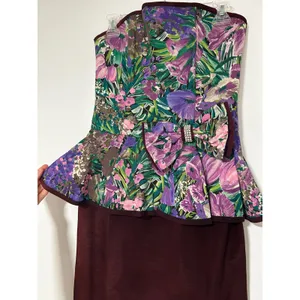 Vintage 80s PROM Jessica Howard Peplum Dress Floral Strapless Rhinestone Bow 8 thumbnail 3