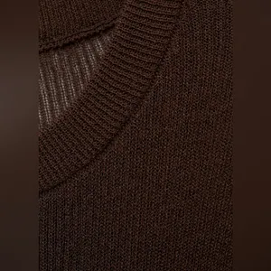 Mango MNG - Brown semi sheer fine knit ruffle trim mini dress thumbnail 8