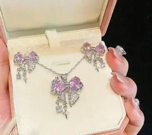 Gorgeous Stainless Steel Silver 4pc. Set Butterfly Pendant Jewelry Set NWT thumbnail 2