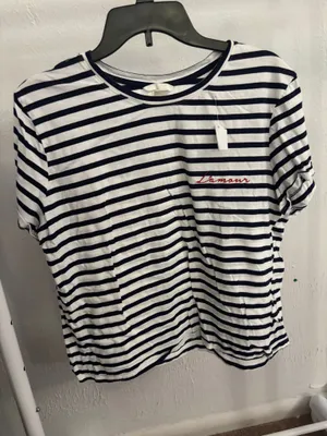 H&M Striped Tee Shirt embroidered  thumbnail 1