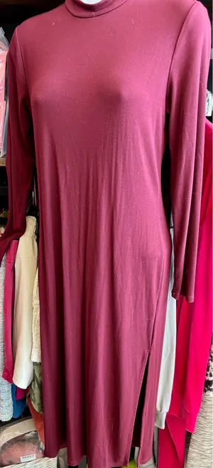 Halogen‎ Burgundy Mock Neck Long Sleeve Midi Dress Side Slit XS thumbnail 1