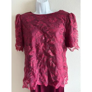 Praise‎ Hymn 90s Vintage 2pc Dress Set M Burgundy Lace Sequin Formal Choir Gown thumbnail 4