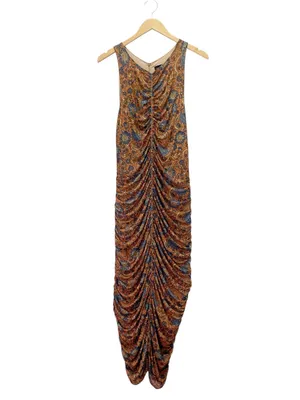 House of Harlow 1960 Maxi Dress XL Brown Paisley Ruched Bodycon Sleeveless thumbnail 8