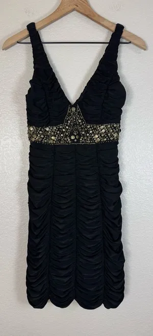 Vintage Sue Wong Nocturne Black Ruched Beaded Mini Dress size 8 thumbnail 1