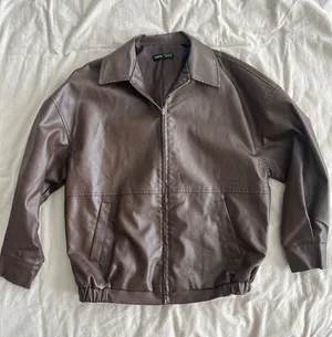 SHEIN Oversize Brown Leather Jacket thumbnail 1