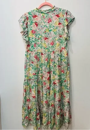 Entro boutique Neighborhood Garden Midi Dress floral small pink green thumbnail 4