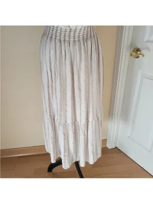 Lulu's Cream and Beige Striped Tie-Front Midi Dress size M thumbnail 6