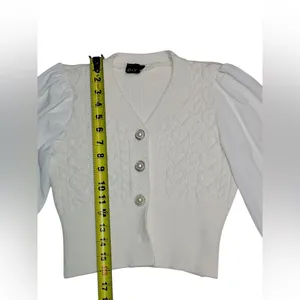 Victorian White Knit Puff Sleeves Cardigan Size S/M thumbnail 7