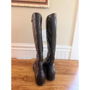 Tory Burch Kiernan Quilted Leather Riding Boots Brown Logo 8.5M thumbnail 4
