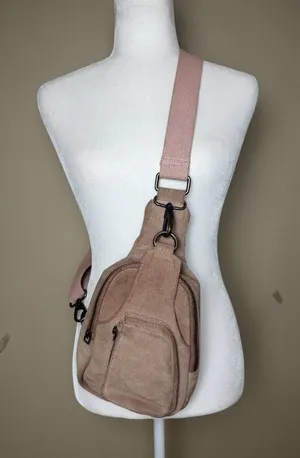 Free People Hudson Suede Sling Bag Dusty Rose Pink Crossbody Purse thumbnail 1