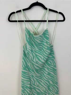 Zara Mint Green Zebra Knit Slip Dress with Strappy Back Size Small Women's thumbnail 3