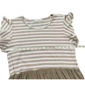 Bombom jersey knit soft ruffle short sleeve tan‎ ivory swing dress sz XL … thumbnail 4
