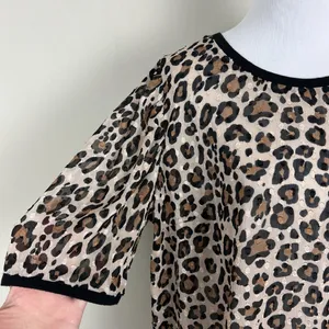A New Day Top Womens Large Leopard Animal Print‎ Short Sleeve Sheer Blouse L thumbnail 4