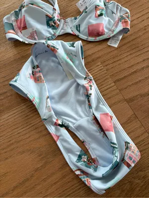 Abercrombie Light Blue & Coral Print Two-Piece Bikini Set thumbnail 2