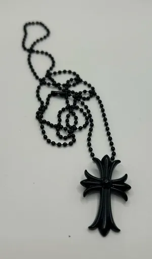 Chrome Active Black Cross Necklace Long Link Pendant Chain Christian Crucifix Jewelry Unisex thumbnail 1