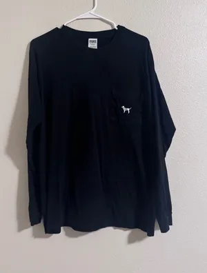 PINK Victoria's Secret Black Long-Sleeve Pocket Tee with Dog Logo thumbnail 1