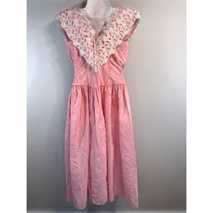 Vintage Alfred Angelo Floral Jacquard Midi Dress Lace Trim‎ Basque Waist 80s XS thumbnail 6