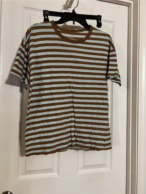 American Eagle Outfitters Brown and Light Blue Striped Short Sleeve Tee thumbnail 2