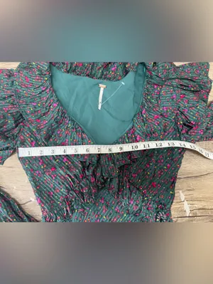 FREE‎ PEOPLE SWEETEST THING RUFFLE GREEN FLORAL MINI DRESS size 0 thumbnail 3