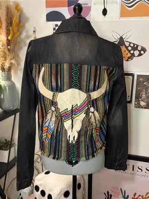 Judith March Black Denim Patchwork Jacket – Size M thumbnail 1