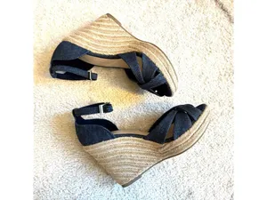 Christian Siriano Denim Espadrille Wedge Sandals Sz 6 Blue Open Toe Heels thumbnail 4