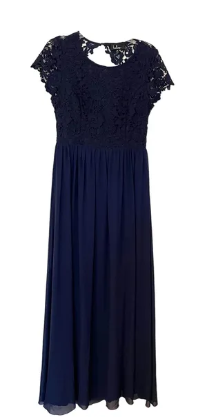 Lulu's Lace Open Back Maxi Dress Gown Navy Blue Size Medium thumbnail 1