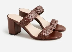 JCREW braided strap Italian leather brown block heels sandal $198 summer party thumbnail 1