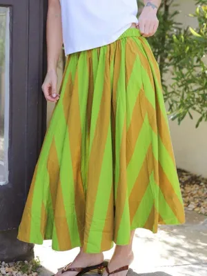 NEW Free People Lime Green & Mustard Striped Maxi Skirt Small thumbnail 2