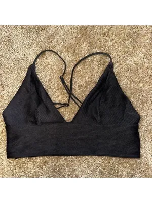 H&M Black Ribbed Triangle Bikini Top Size 6 thumbnail 2