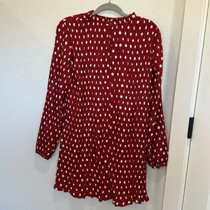 Lulus Pleat to Meet You Wine Red Polka Dot Long Sleeve Shift‎ Dress thumbnail 8