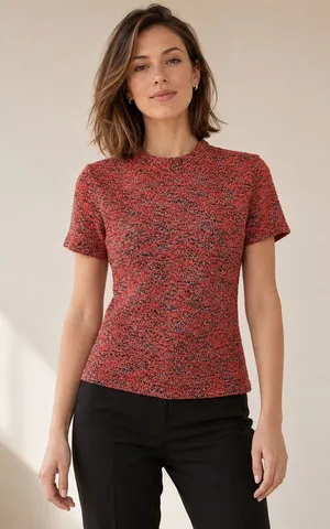 Free People Knit Top Women Size S Red Black Marled Textured Short Sleeve Boucle thumbnail 1