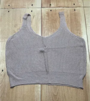 Womens Knit Cropped Tank Top Size L Beige V‎ Neck Sleeveless Pullover thumbnail 1