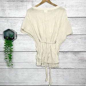 Adiva Cream Embroidered Boho Gauzy Belted Kimono Top Size Medium thumbnail 8