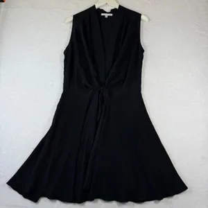 Amanda Uprichard Emilee Black Sleeveless Tie Front V-Neck‎ A-Line Dress Large thumbnail 1