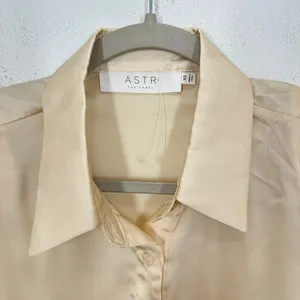 ASTR THE LABEL Cream Silk Satin Button Down Shirt Blouse Shoulder Pad Top XS NWT thumbnail 5